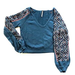 Free People Embroidered Cropped Sweatshirt